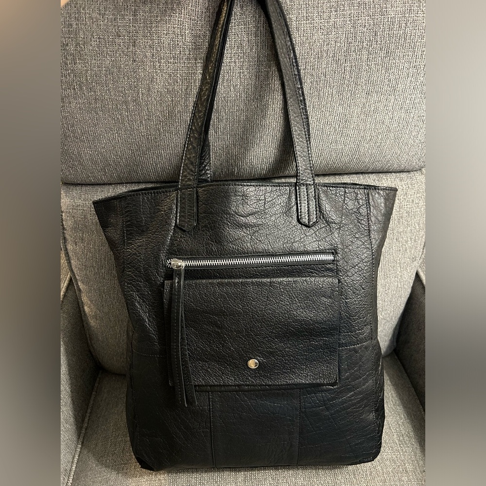 Day & Mood Heather pebbled black leather tote
